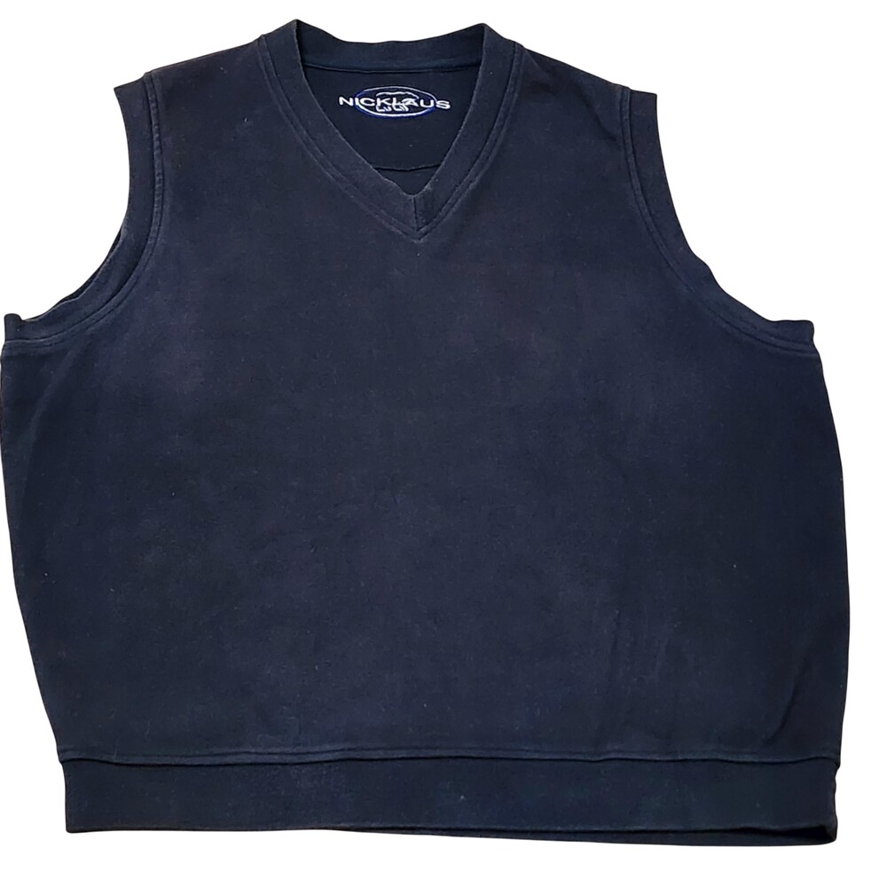 Nicklaus Sweater Vest Mens XL Blue Cotton V Neck Knit Pullover Golf Casual
